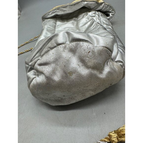 set of 2 Vintage Gold & Silver Drawstring Bag With Tassels 14x7" READ - Picture 4 of 8